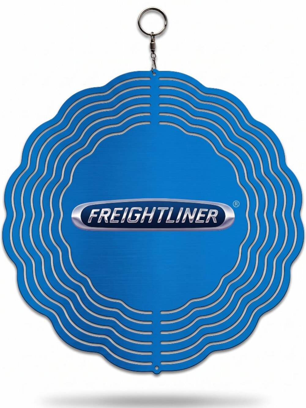 10" Freightliner Truck Logo Kinetic Wind Spinner -Blue Metal Hanging Yard Decor